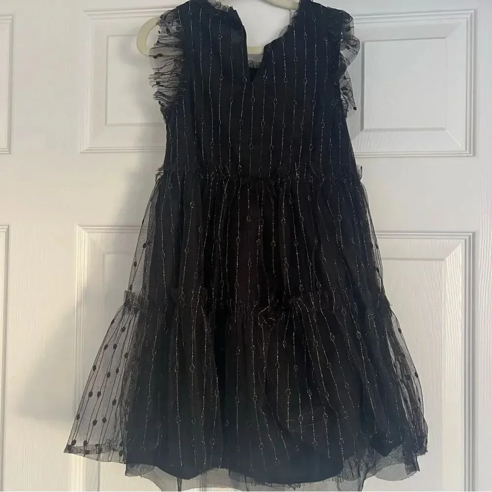 Cat & Jack Metallic Thread Party Black Dress Girls 6/6X EUC